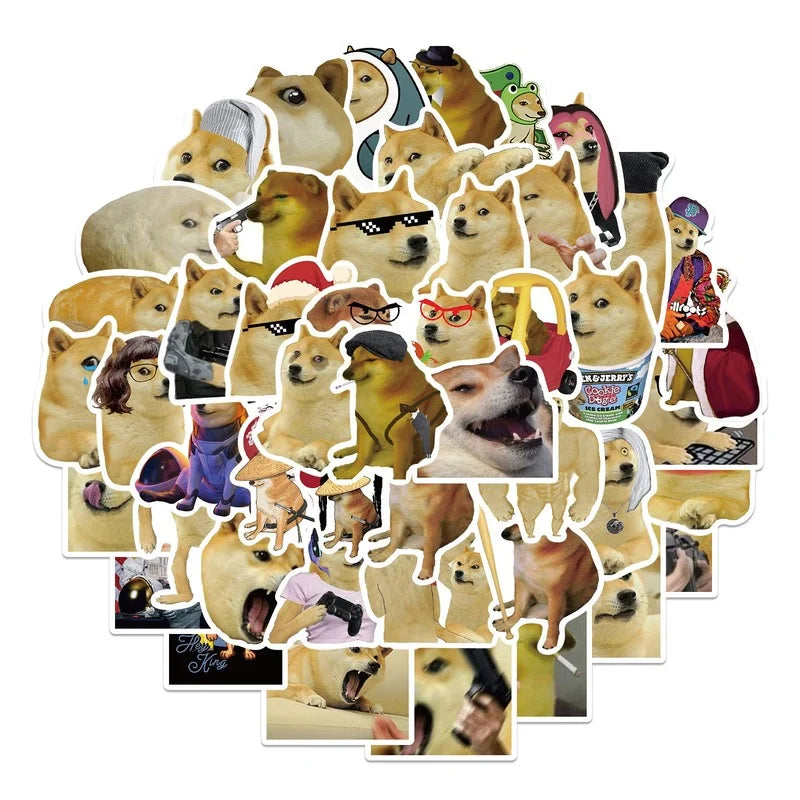 A collection of funny cartoon dog meme decals featuring various breeds and expressions.
