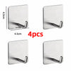 Four stainless steel self-adhesive wall hooks with a curved hook design shown in various angles.
