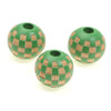 A set of natural wooden checkered beads for jewelry making, featuring green and brown stripes.