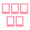 A set of five pink rectangular photo frame magnets.