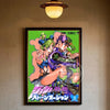 Anime poster featuring characters from JoJo's Bizarre Adventure in vibrant colors