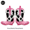 A pair of pink and black cow print foil horse number balloons.