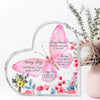 Heart-shaped acrylic decor featuring pink and green watercolor flowers and inspirational scripture about God's care.