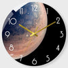 A round clock face showing a textured, reddish-brown planetary surface as the background.
