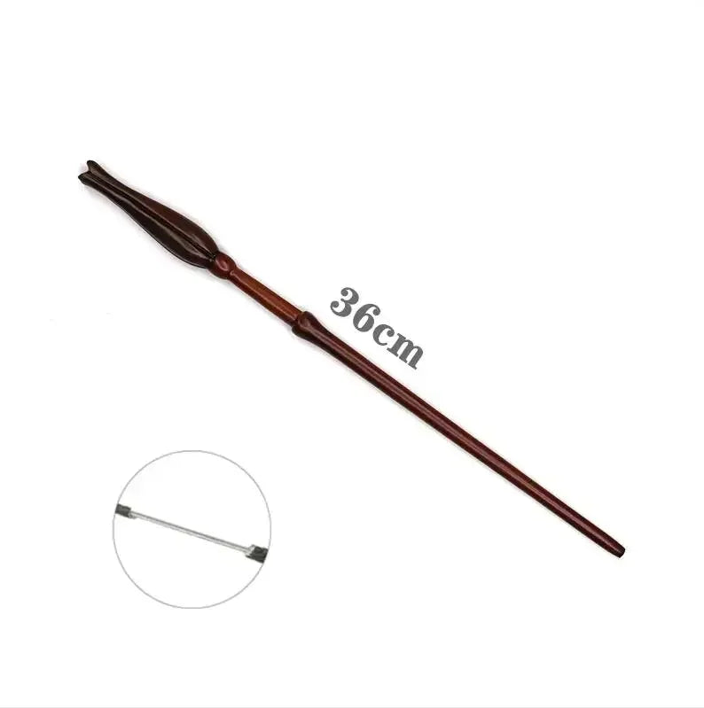 A long, dark brown metal magic wand with a tapered tip, measuring 36cm.
