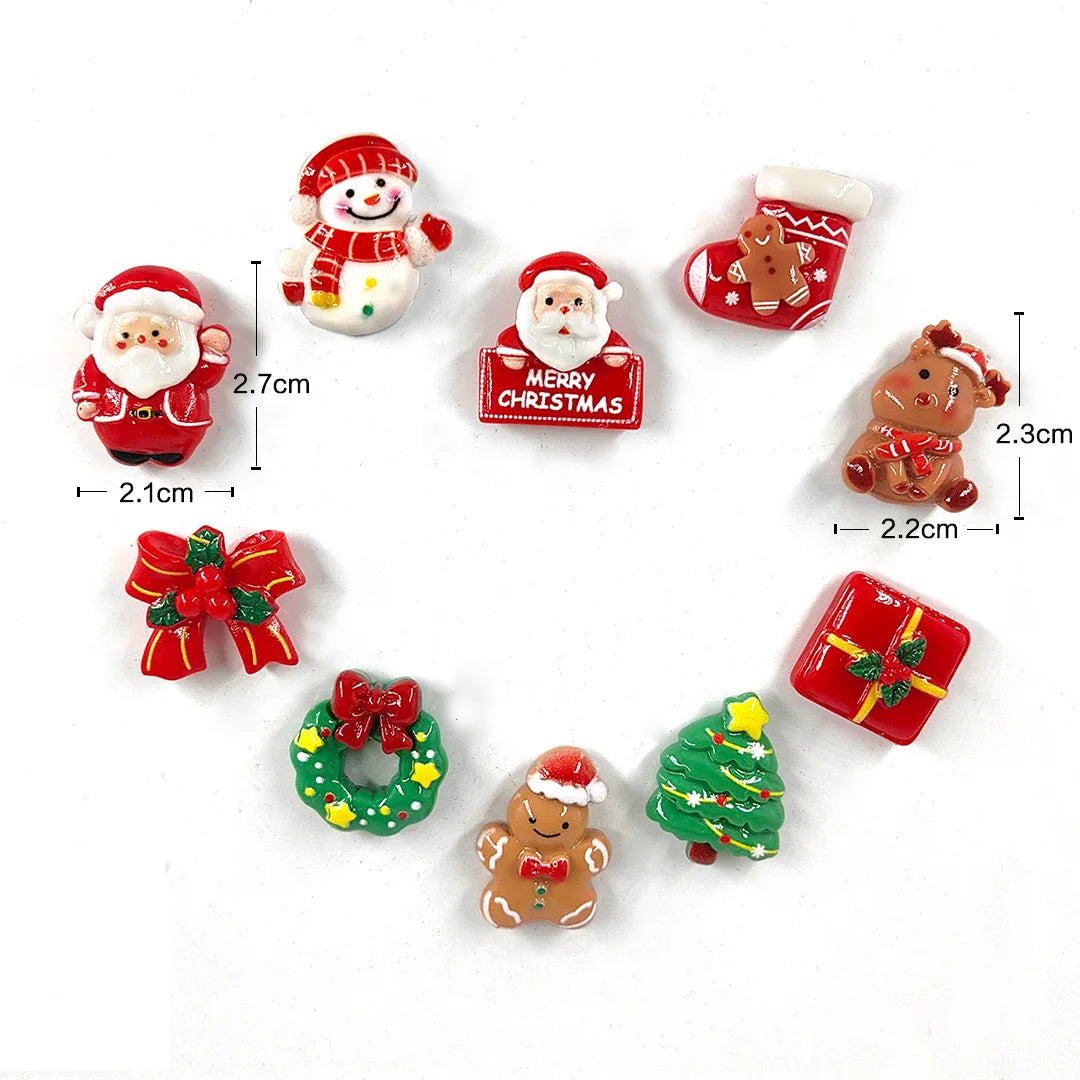 Un juego de lindos imanes navideños de nevera con Santa, renos y diseños festivos.