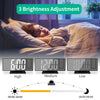 Digital projection alarm clock showing brightness adjustment levels High Medium Low with time settings