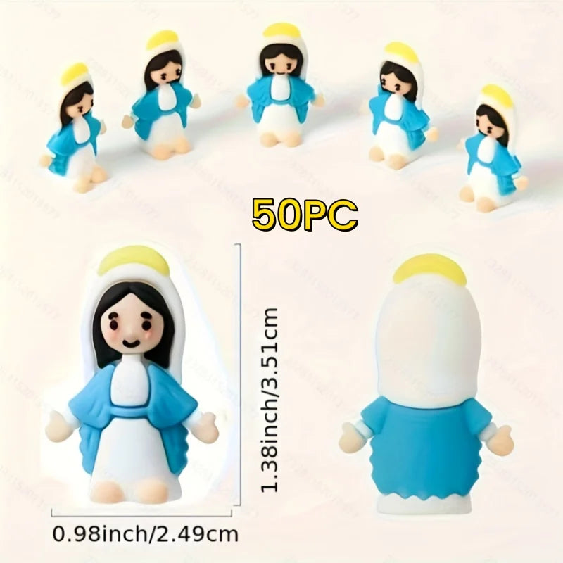 50 pieces of mini Virgin Mary statues in white and blue for religious decor