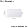 A white rectangular silver dessert cake board measuring 100mm by 60mm, sold in a pack of 100 pieces.