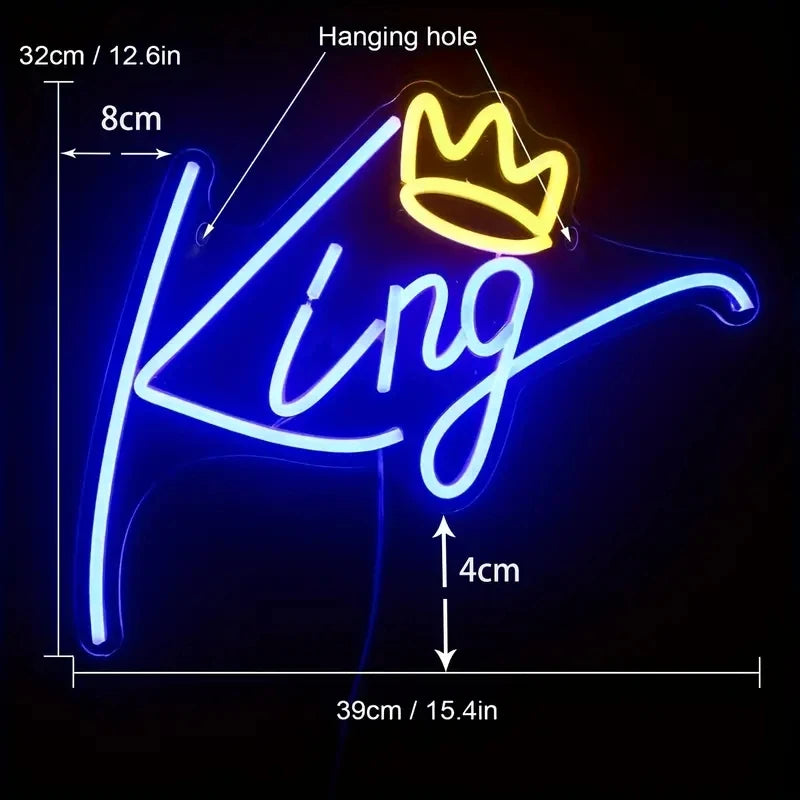 Neon sign shaped like a horse with a crown, glowing bright blue against a dark background.
