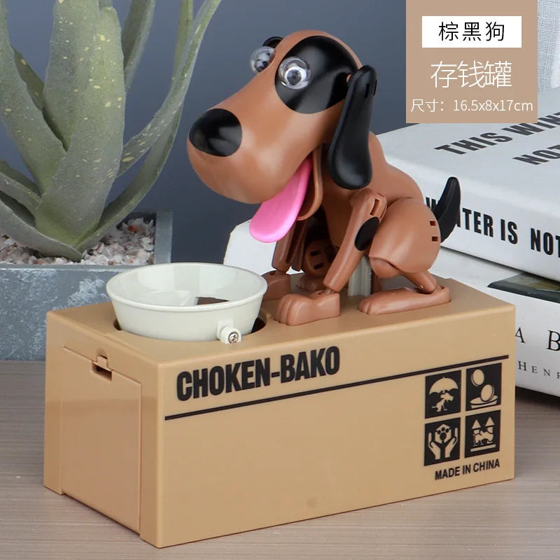 A figurine of a brown dog with black markings is displayed in a cardboard box labeled CHOKEN-BAKO.