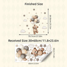 Comparación de tamaño terminado: calcomanía de oso de peluche con dimensiones de 70.7cm x 64.8cm y tamaño recibido de 30x60cm