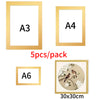 A set of five magnetic picture frames labeled A3, A4, A6, and one decorative frame, with dimensions 30x30cm.