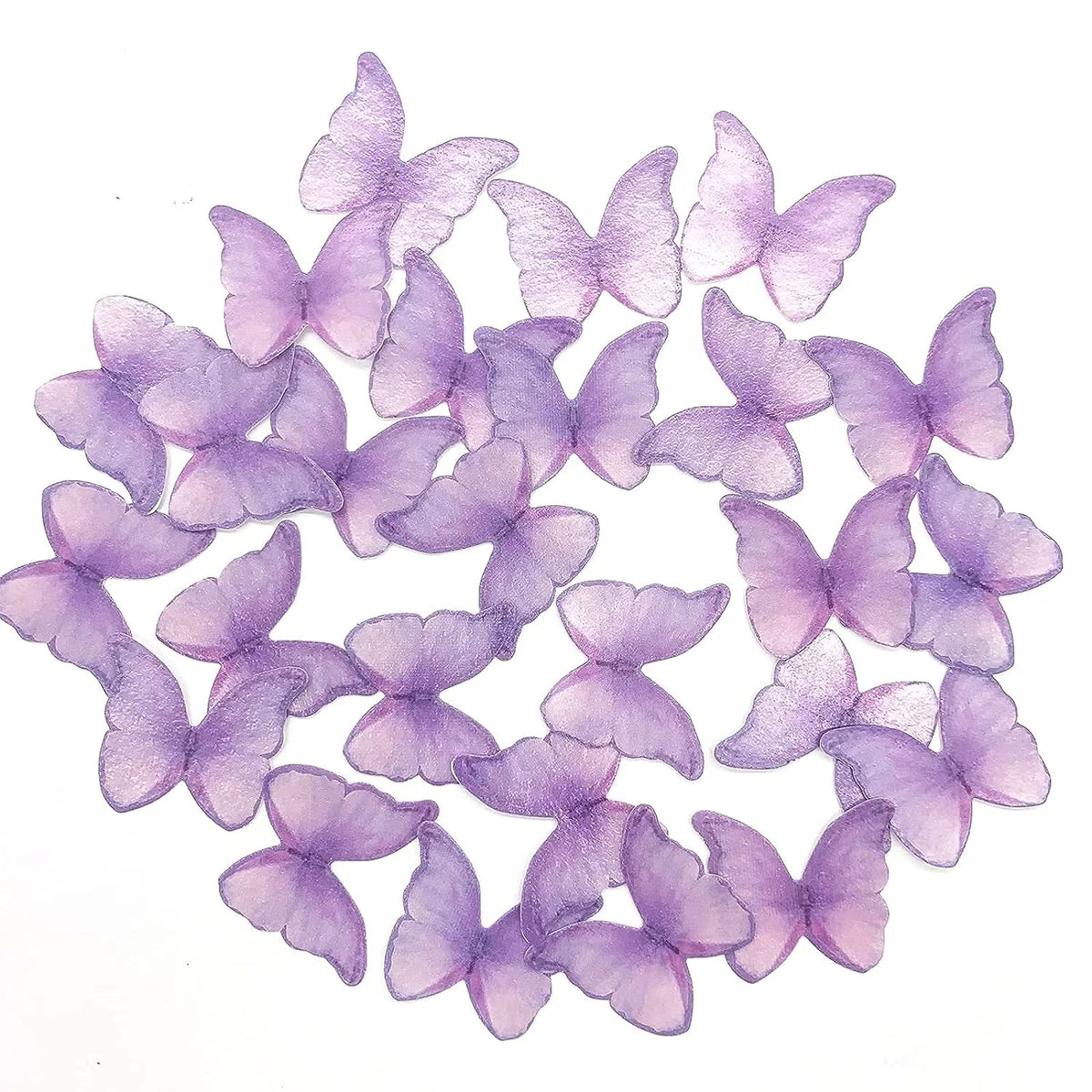 A collection of 48 pink butterfly cupcake toppers in various shades of lavender and purple.