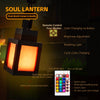 Lanterne LED style pixel avec lumière orange et télécommande pour changer de couleur.