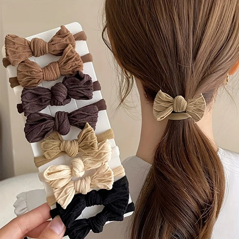 Elegant Bow Hair Ties Set for Women – Soft Stretch Fabric Ponytail Holders