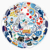 A collection of colorful cartoon stickers featuring sailing themes like ships, anchors, and nautical symbols.