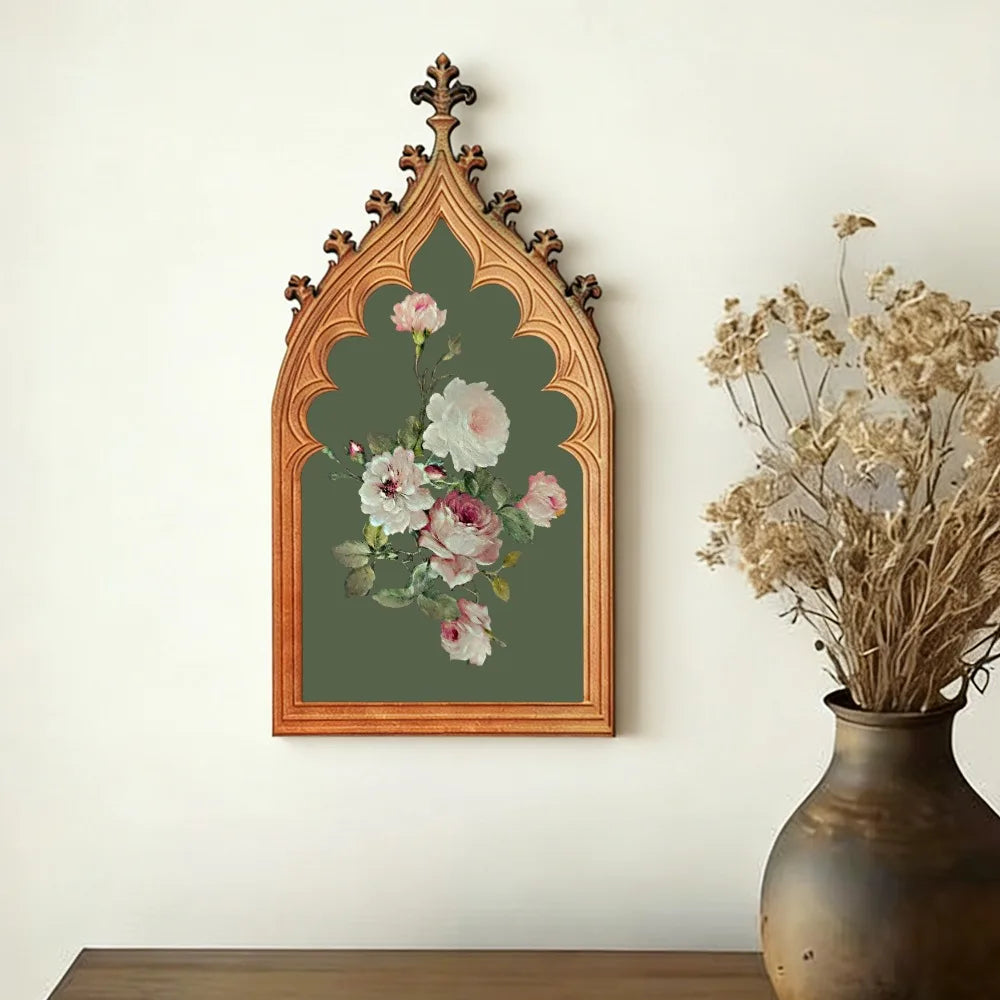Vintage Gothic Church Window Wooden Wall Plaque - Antique Rose Finish