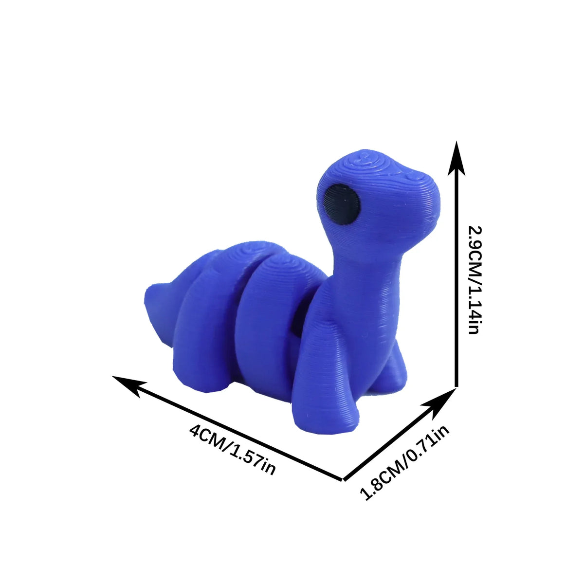 A purple 3D printed cartoon animal figurine with a smooth, stylized body and a black eye.
