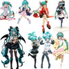 A collection of seven Gothic Lolita Miku action fairy dolls featuring various hair colors, outfits, and poses.