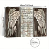 Wooden wall art featuring two feathered wings and inspirational text on a rustic wooden background