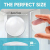 A silicone door stopper bumper is shown with measurements indicating its perfect size for fitting.