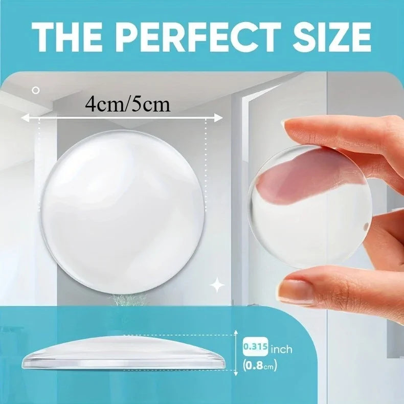 A silicone door stopper bumper is shown with measurements indicating its perfect size for fitting.
