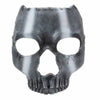 A gray resin full face mask shaped like a human skull and skeletal features for Halloween.