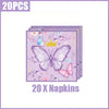 A set of 20 napkins featuring a purple floral design with butterfly and gold accents.