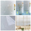A set of frosted window privacy films showing various applications, including a glass panel with a silhouette and a sheet of 