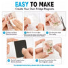 تعليمات لصنع مغناطيسات ثلاجة صور مخصصة باستخدام مجموعة أدوات DIY مع غراء وأدوات قص.