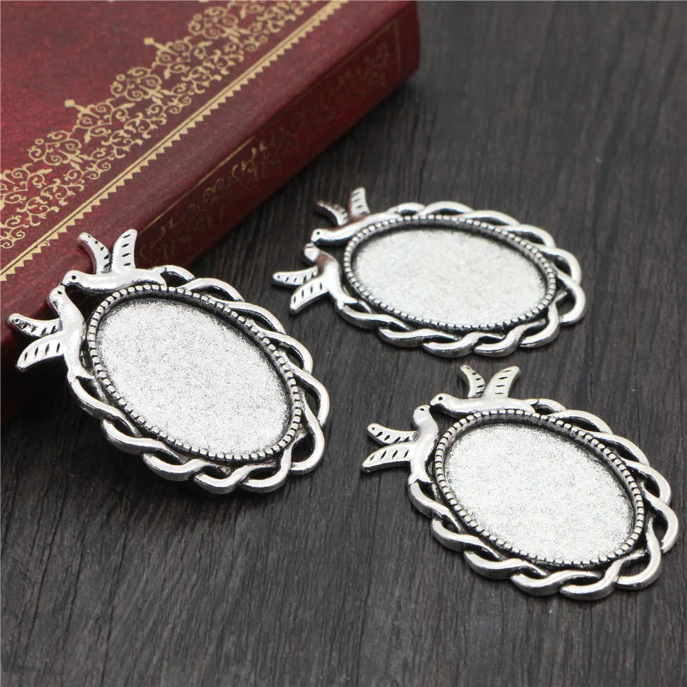 Vintage Style Cameo Pendant Bases with Ornate Gold or Silver Finish