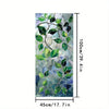 A vertical panel of retro European green leaf privacy window film featuring lush green leaves and blue-gray glass patterns.