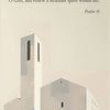 A canvas wall art featuring a Psalm 51 verse on a light background with an architectural silhouette.