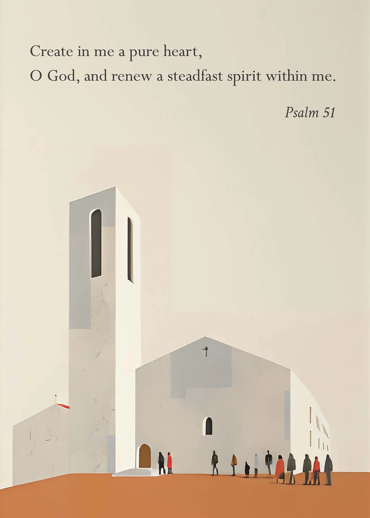A canvas wall art featuring a Psalm 51 verse on a light background with an architectural silhouette.