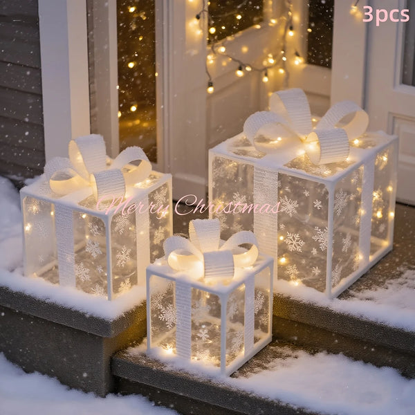 Set of 3 LED Light-Up Christmas Gift Boxes with 3 Color Modes