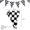 Black and white checkered pennant banner decoration kit with tableware and backdrop