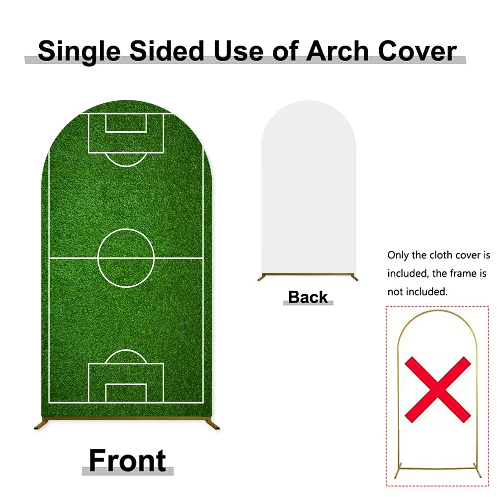 Single sided arch cover for a soccer field backdrop, showing the front and back views.