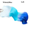 A white and blue silk ribbon dance fan showing a gradient color transition from white to bright blue.