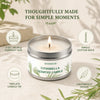 A silver tin candle labeled Citronella Scented Candle with lemongrass leaves on a light background.