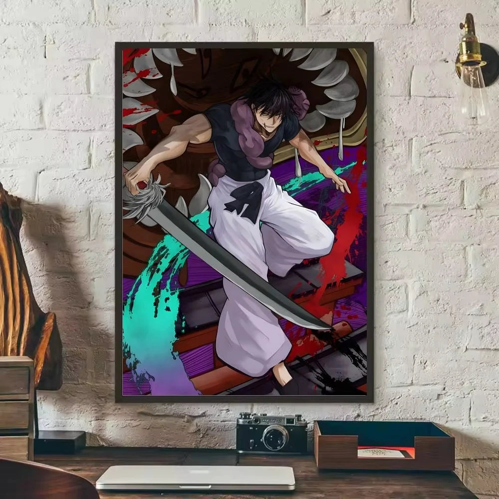 Anime canvas art poster featuring Toji Fushiguro in a dynamic pose with dark and vibrant colors.
