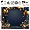 A dark blue and gold floral balloon backdrop design for a party or event.