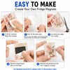 Step-by-step instructions showing how to make DIY acrylic fridge magnets by peeling glue and cutting edges