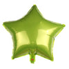 A shiny lime green foil star and heart balloon.