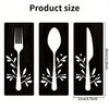 Set of three wooden utensils including a fork, spoon, and knife displayed as wall decor
