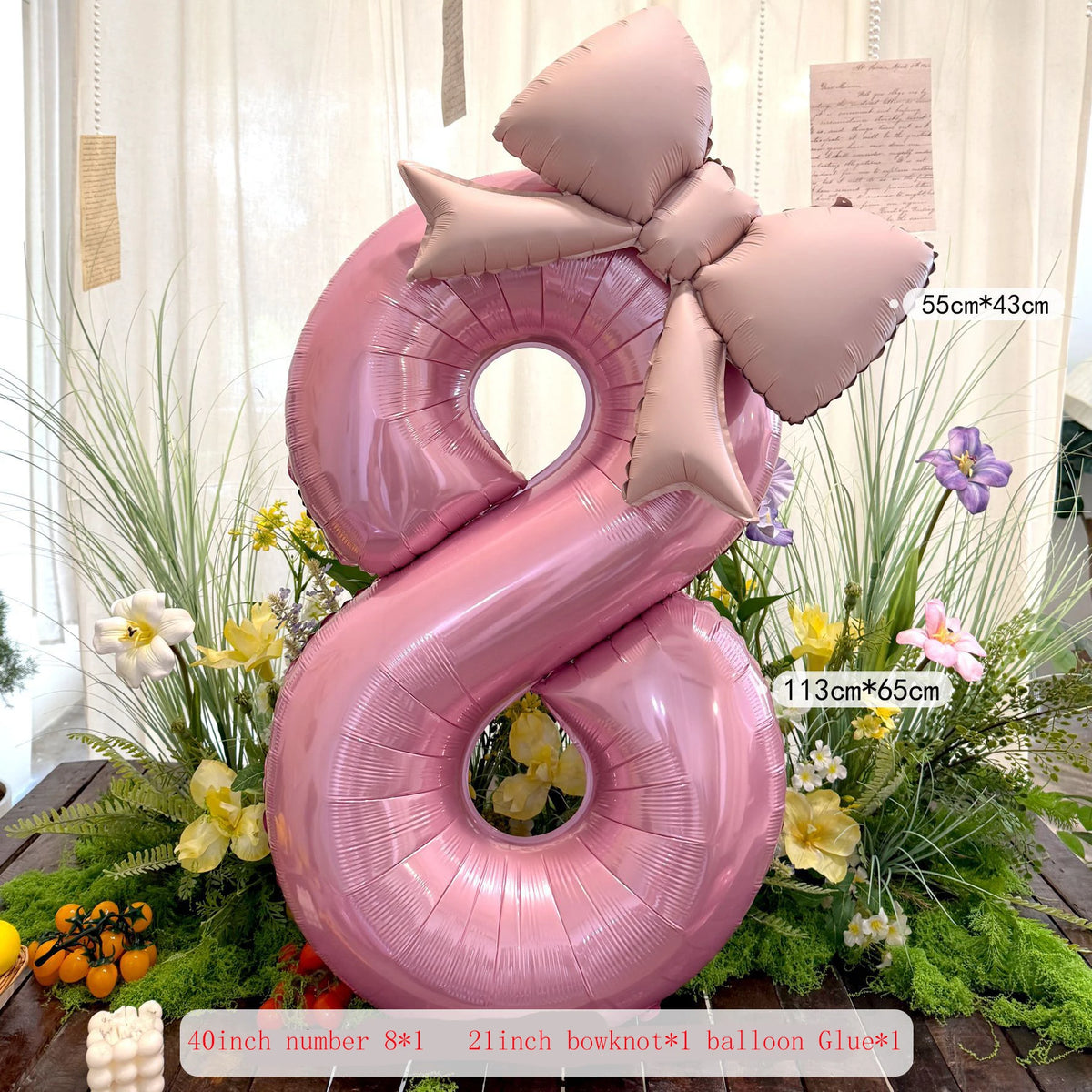Pink Bowknot Number Foil Balloons – 40-Inch Party Decoration Set
