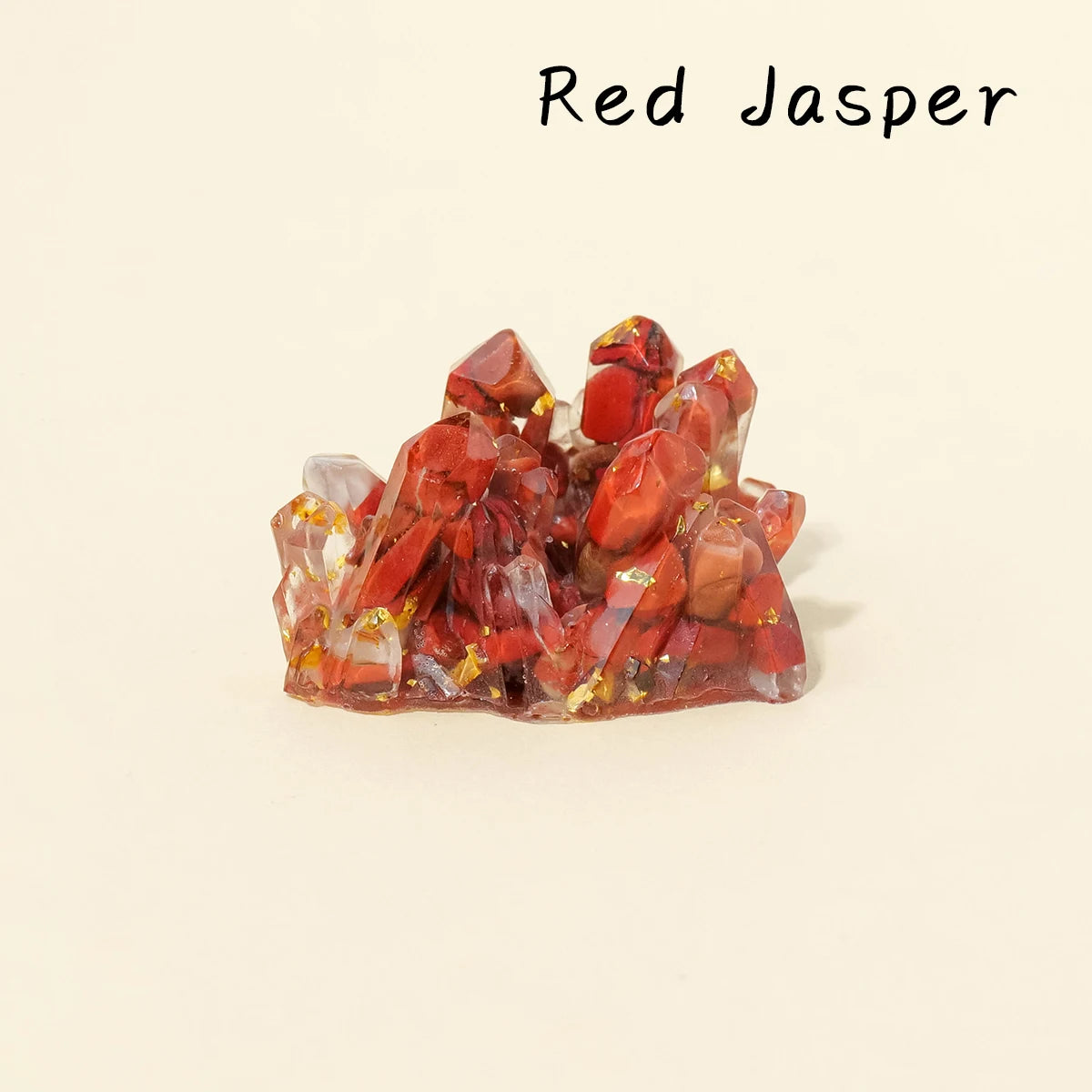 A cluster of reddish-orange jasper crystals displayed on a neutral background.