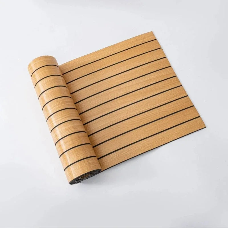 A roll of 3D wood grain self-adhesive wallpaper, showing horizontal wood lines.