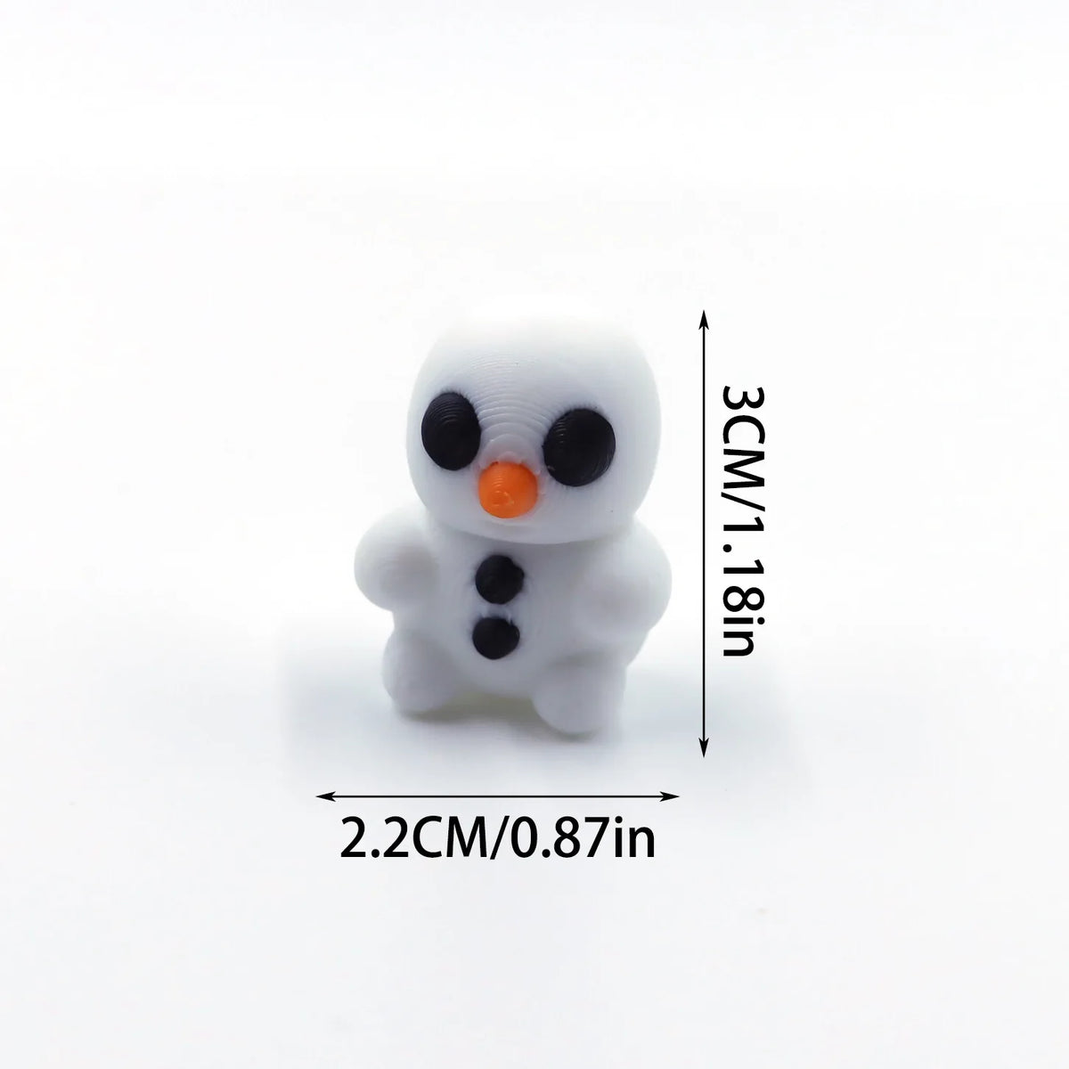 A small white 3D printed cartoon animal figurine with black eyes and an orange nose.