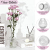 A set of vintage bud glass vases displayed on a white box with details about smooth mouth, high transparency, and anti-slip b